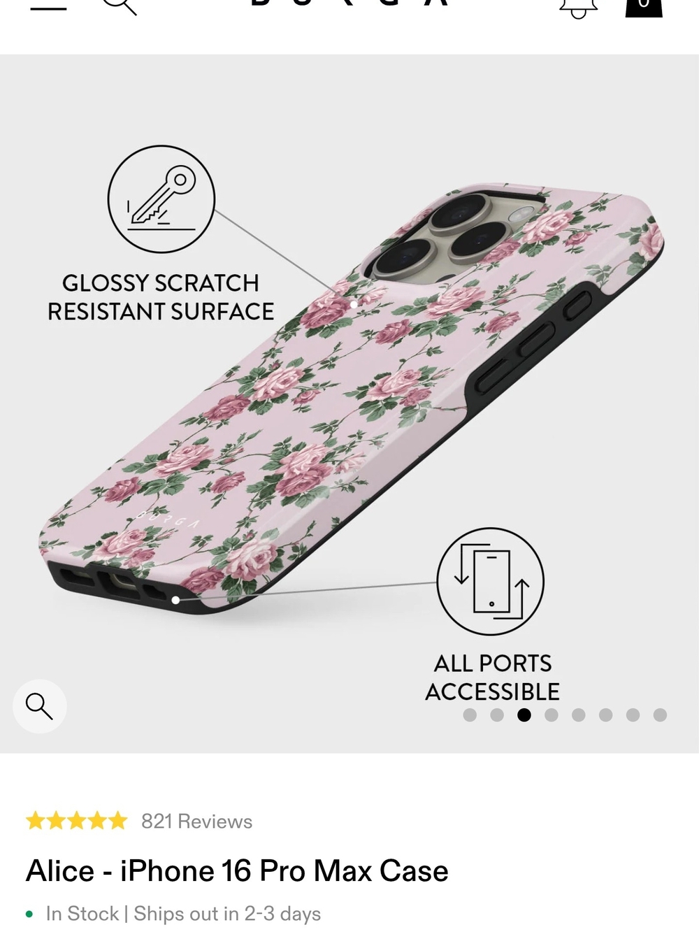 Alice Floral iPhone 16 Pro Max Case — Pink Rose Pattern - Tough MagSafe - Picture 3 of 7